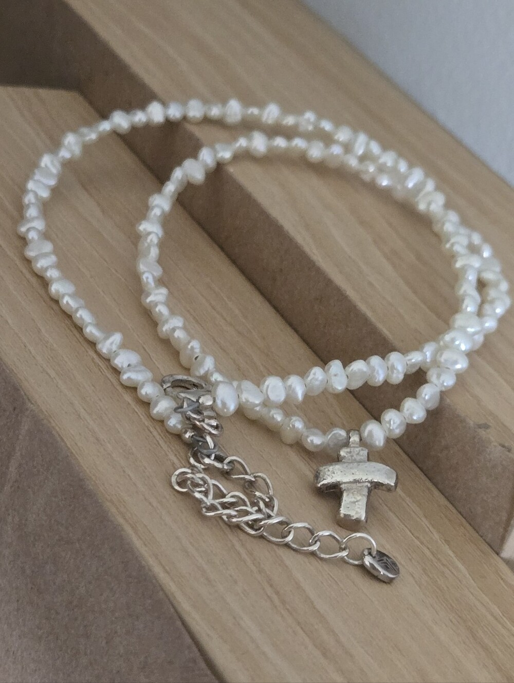 Silpada Pearl Bead Bracelet with Silver Cross Charm